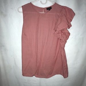 Red striped shirt with ruffle single cold shoulder